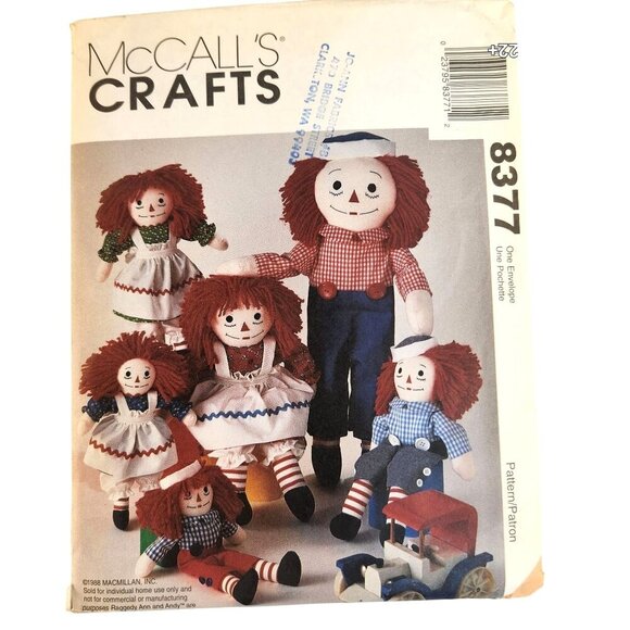 1990s Raggedy Ann & Andy Doll Sewing Patterns Nos. 2439 & 8377 Vintage Collectib - Picture 3 of 10